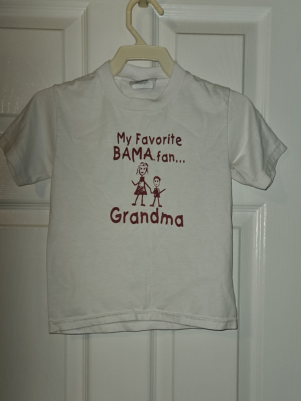 Jerzees XS White Kids T-Shirt with 'My Favorite BAMA Fan... Grandma' Graphic